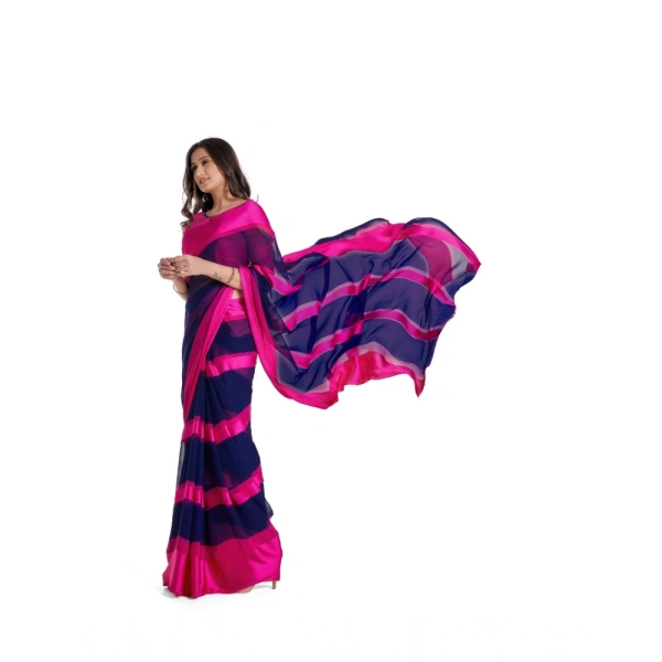 Women's Satin Patta Printed Saree With Unstitched Blouse (Pink) - Pink