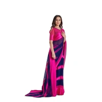 Women's Satin Patta Printed Saree With Unstitched Blouse (Pink) - Pink