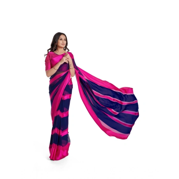 Women's Satin Patta Printed Saree With Unstitched Blouse (Pink) - Pink