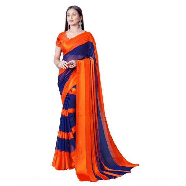 Women's Satin Patta Printed Saree With Unstitched Blouse (Orange) - Orange