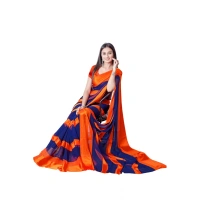 Women's Satin Patta Printed Saree With Unstitched Blouse (Orange) - Orange