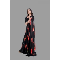 Women's Satin Patta Printed Saree With Unstitched Blouse (Red) - Red