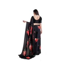 Women's Satin Patta Printed Saree With Unstitched Blouse (Red) - Red