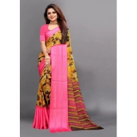 Women's Satin Patta Printed Saree With Unstitched Blouse (Pink) - Pink