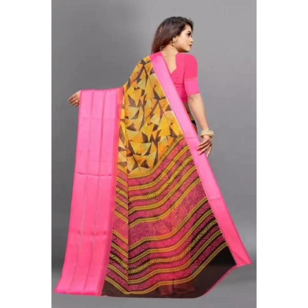 Women's Satin Patta Printed Saree With Unstitched Blouse (Pink) - Pink