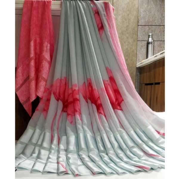 Women's Satin Patta Printed Saree With Unstitched Blouse (Grey) - Grey
