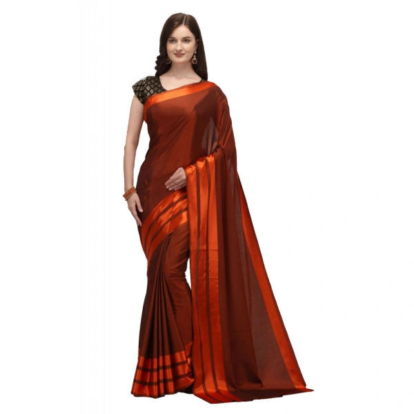 Women's Satin Silk Saree with Blouse (Orange, 5-6 Mtrs) - Orange