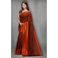 Women's Satin Silk Saree with Blouse (Orange, 5-6 Mtrs) - Orange