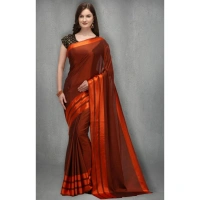 Women's Satin Silk Saree with Blouse (Orange, 5-6 Mtrs) - Orange