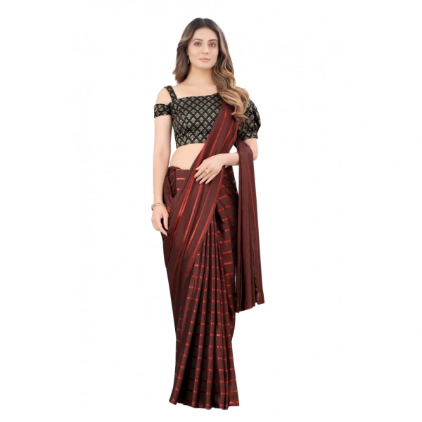 Women's Satin Silk Saree with Blouse (Orange, 5-6 Mtrs) - Orange