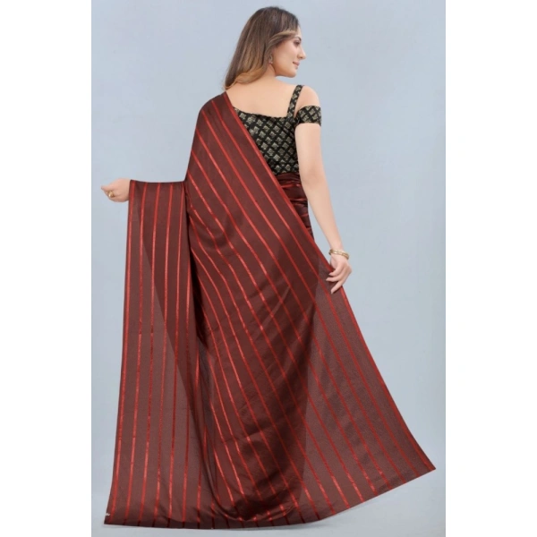 Women's Satin Silk Saree with Blouse (Orange, 5-6 Mtrs) - Orange