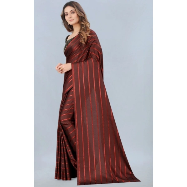 Women's Satin Silk Saree with Blouse (Orange, 5-6 Mtrs) - Orange
