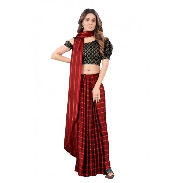 Women's Satin Silk Saree with Blouse (Red, 5-6 Mtrs) - Red