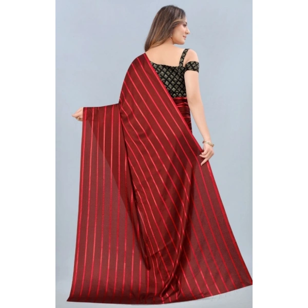 Women's Satin Silk Saree with Blouse (Red, 5-6 Mtrs) - Red