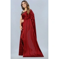 Women's Satin Silk Saree with Blouse (Red, 5-6 Mtrs) - Red