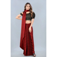 Women's Satin Silk Saree with Blouse (Red, 5-6 Mtrs) - Red
