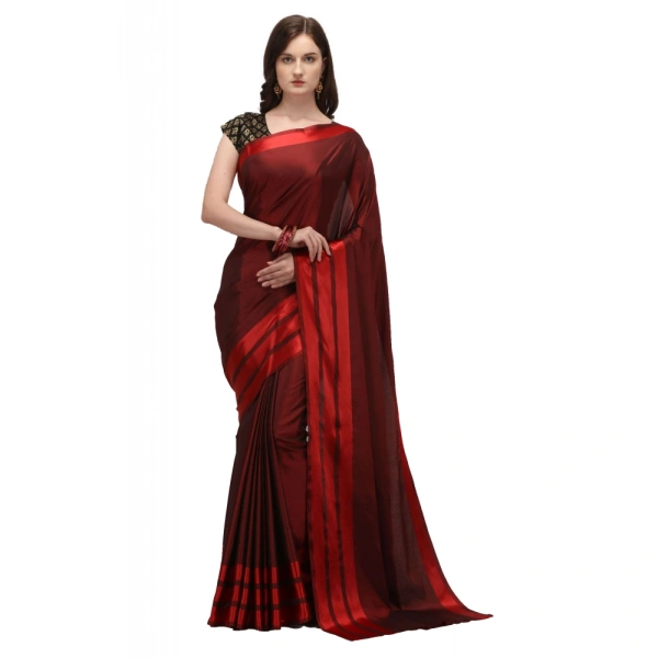 Women's Satin Silk Saree with Blouse (Red, 5-6 Mtrs) - Red