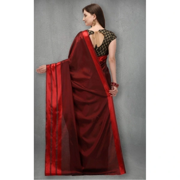 Women's Satin Silk Saree with Blouse (Red, 5-6 Mtrs) - Red