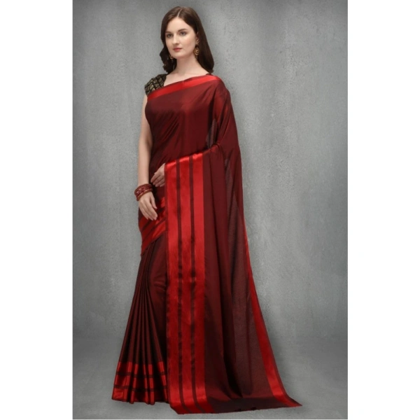 Women's Satin Silk Saree with Blouse (Red, 5-6 Mtrs) - Red