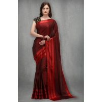 Women's Satin Silk Saree with Blouse (Red, 5-6 Mtrs) - Red