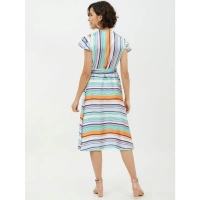 Women's Satin Striped Short Sleeve Knee-Length Dress (Multicolor) - S