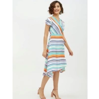 Women's Satin Striped Short Sleeve Knee-Length Dress (Multicolor) - S