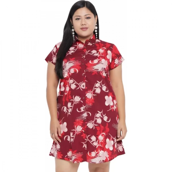 Generic Women's Shirt Maroon Dress (Color:MaroonMaterial:Polyester) - Maroon, 3/4th Sleeve, 4XL