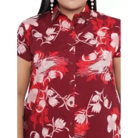 Generic Women's Shirt Maroon Dress (Color:MaroonMaterial:Polyester) - Maroon, 3/4th Sleeve, 4XL