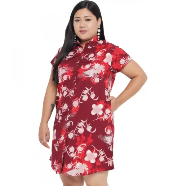 Generic Women's Shirt Maroon Dress (Color:MaroonMaterial:Polyester) - Maroon, 3/4th Sleeve, 4XL