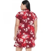 Generic Women's Shirt Maroon Dress (Color:MaroonMaterial:Polyester) - Maroon, 3/4th Sleeve, 4XL