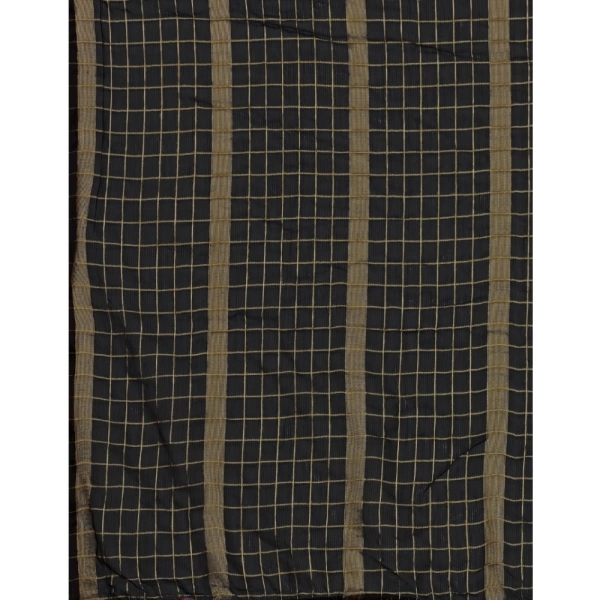 Women's Silk Blend Checkered Saree With Unstitched Blouse 5.5Mtr (Black) - Black
