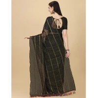 Women's Silk Blend Checkered Saree With Unstitched Blouse 5.5Mtr (Black) - Black