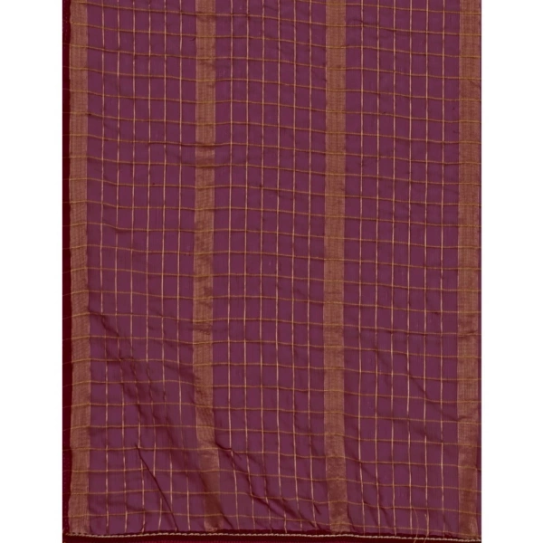 Women's Silk Blend Checkered Saree With Unstitched Blouse 5.5Mtr (Maroon) - Maroon