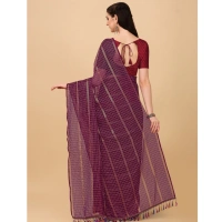Women's Silk Blend Checkered Saree With Unstitched Blouse 5.5Mtr (Maroon) - Maroon