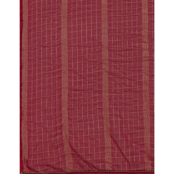 Women's Silk Blend Checkered Saree With Unstitched Blouse 5.5Mtr (Red) - Red