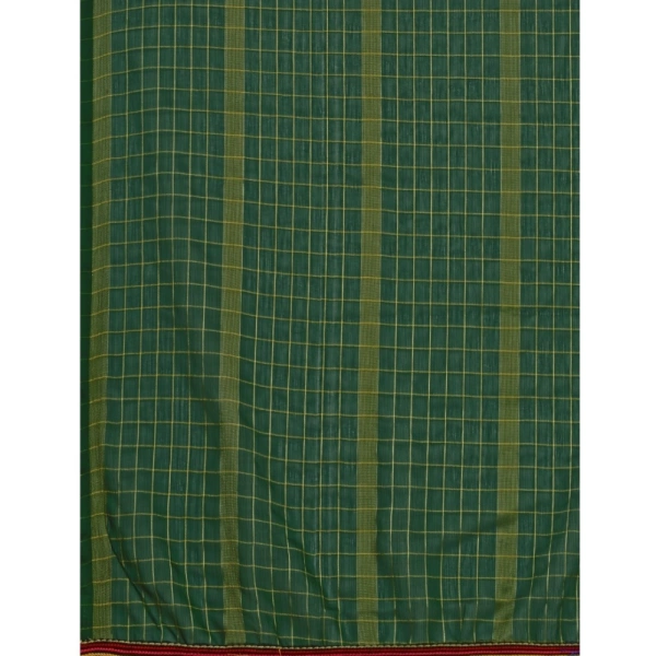 Women's Silk Blend Checkered Saree With Unstitched Blouse 5.5Mtr (Green) - Green