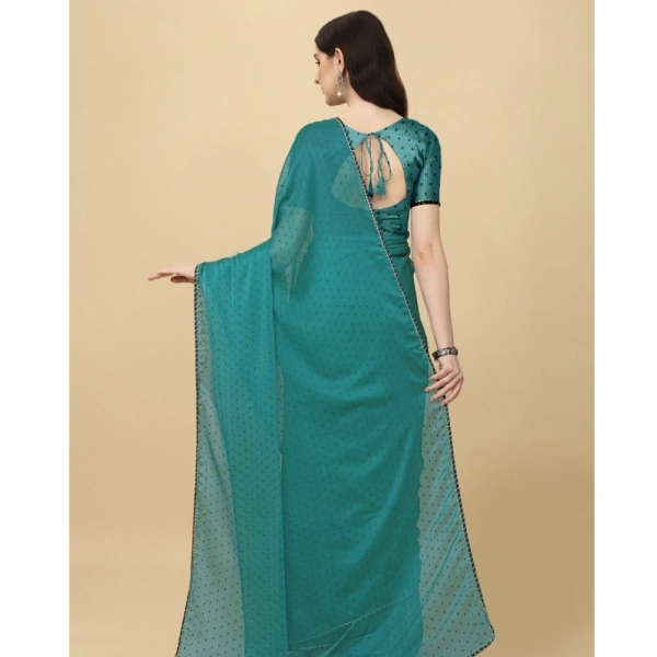 Women's Silk Blend Embellished Saree With Unstitched Blouse 5.5Mtr (Blue) - Blue
