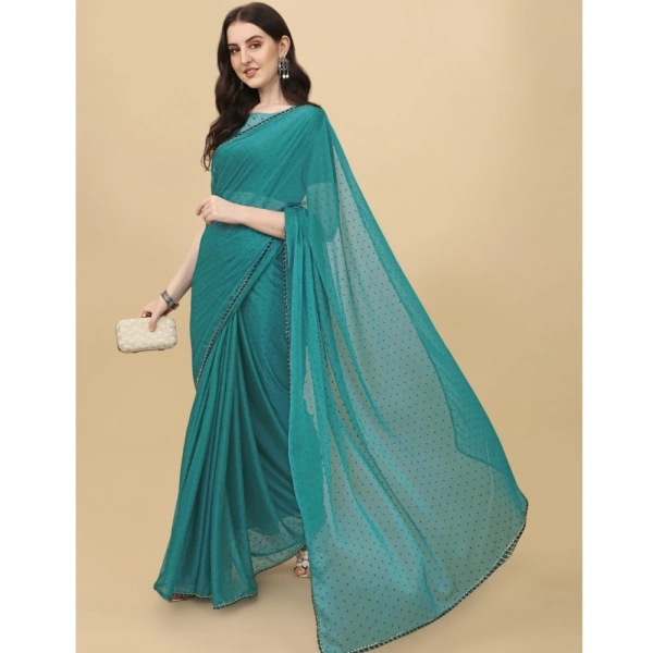 Women's Silk Blend Embellished Saree With Unstitched Blouse 5.5Mtr (Blue) - Blue