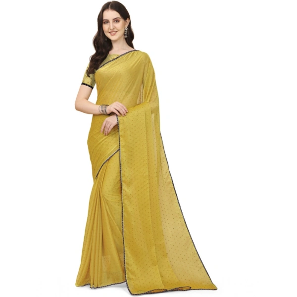 Women's Silk Blend Embellished Saree With Unstitched Blouse 5.5Mtr (Mustard) - Mustard