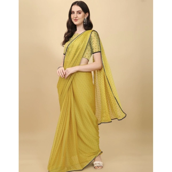 Women's Silk Blend Embellished Saree With Unstitched Blouse 5.5Mtr (Mustard) - Mustard