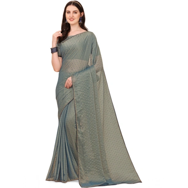 Women's Silk Blend Embellished Saree With Unstitched Blouse 5.5Mtr (Grey) - Grey