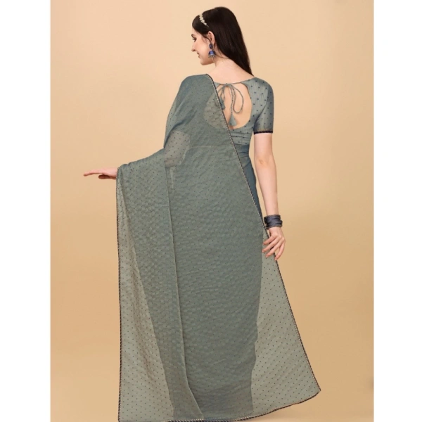 Women's Silk Blend Embellished Saree With Unstitched Blouse 5.5Mtr (Grey) - Grey