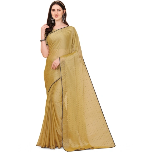 Women's Silk Blend Embellished Saree With Unstitched Blouse 5.5Mtr (Cream) - Cream