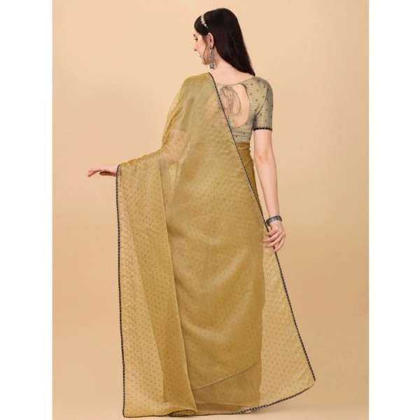 Women's Silk Blend Embellished Saree With Unstitched Blouse 5.5Mtr (Cream) - Cream