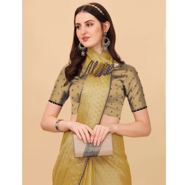 Women's Silk Blend Embellished Saree With Unstitched Blouse 5.5Mtr (Cream) - Cream