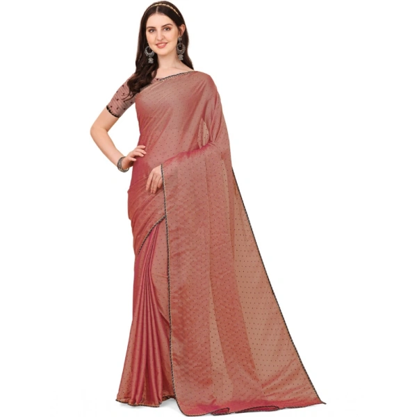 Women's Silk Blend Embellished Saree With Unstitched Blouse 5.5Mtr (Maroon) - Maroon