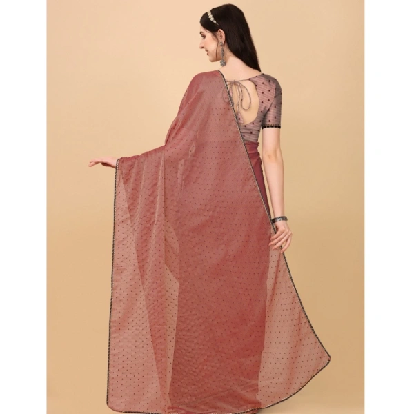 Women's Silk Blend Embellished Saree With Unstitched Blouse 5.5Mtr (Maroon) - Maroon