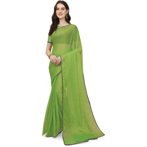 Women's Silk Blend Embellished Saree With Unstitched Blouse 5.5Mtr (Green) - Green