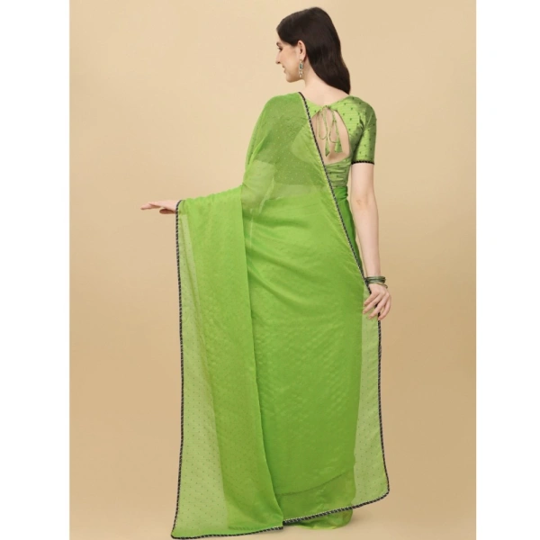 Women's Silk Blend Embellished Saree With Unstitched Blouse 5.5Mtr (Green) - Green