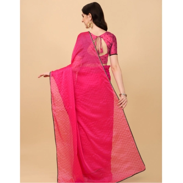 Women's Silk Blend Embellished Saree With Unstitched Blouse 5.5Mtr (Pink) - Pink